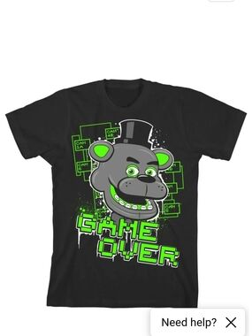 Boy's Game Over Neon Green FIVE NIGHTS AT FREDDIES Graphic Tee